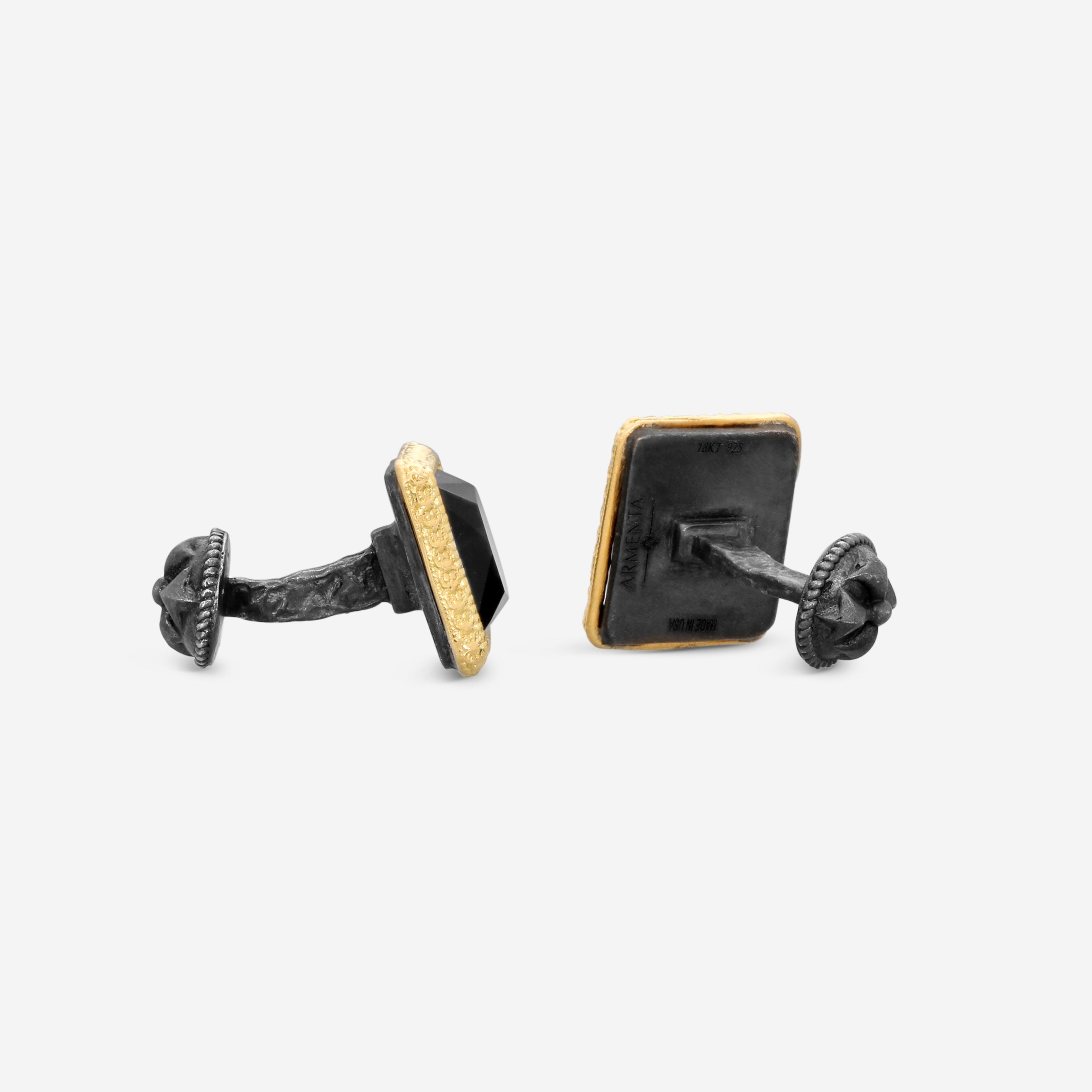 Armenta Romero 18K Yellow Gold & Grey Sterling Silver Blue Tiger Eye Cufflinks 21395