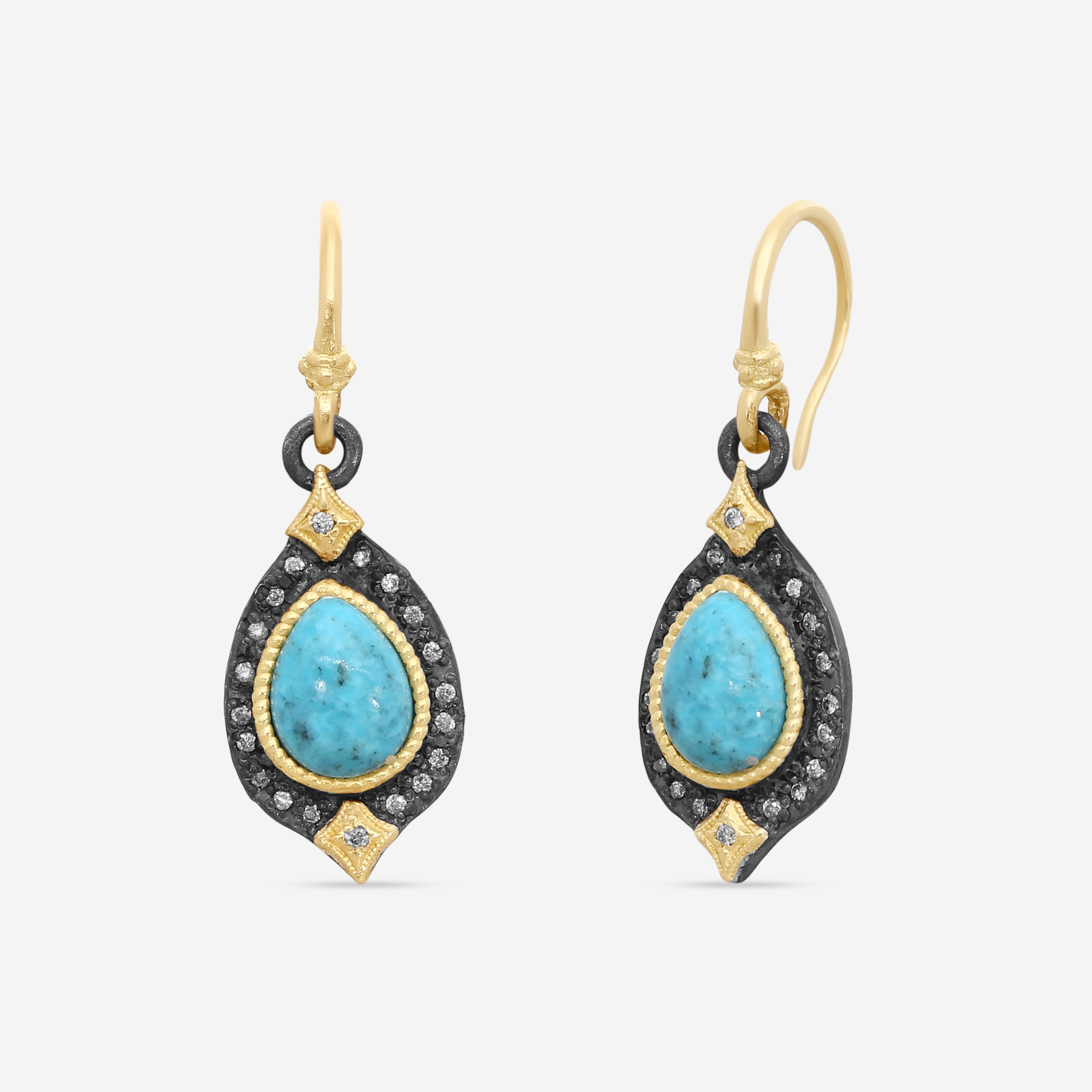 Armenta 18K Yellow Gold & Grey Sterling Silver Diamond & Turquoise Drop Earrings 21757
