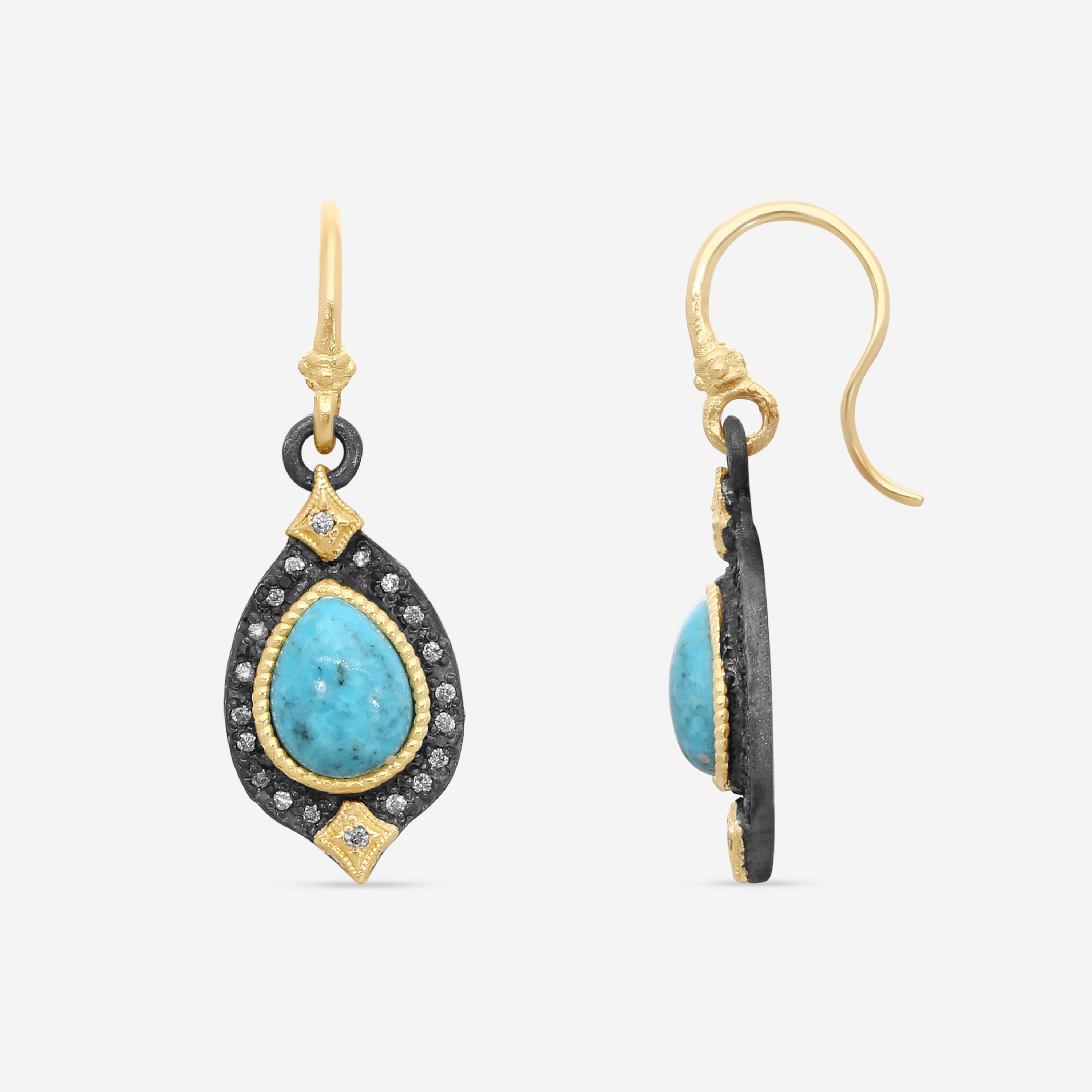 Armenta 18K Yellow Gold & Grey Sterling Silver Diamond & Turquoise Drop Earrings 21757