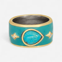 Armenta 14K Rose Gold, Grey Sterling Silver & Pear Turquoise Enamel & Champagne Diamond Stack Band Ring Sz. 7 21763 - THE SOLIST
