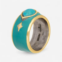Armenta 14K Rose Gold, Grey Sterling Silver & Pear Turquoise Enamel & Champagne Diamond Stack Band Ring Sz. 7 21763 - THE SOLIST