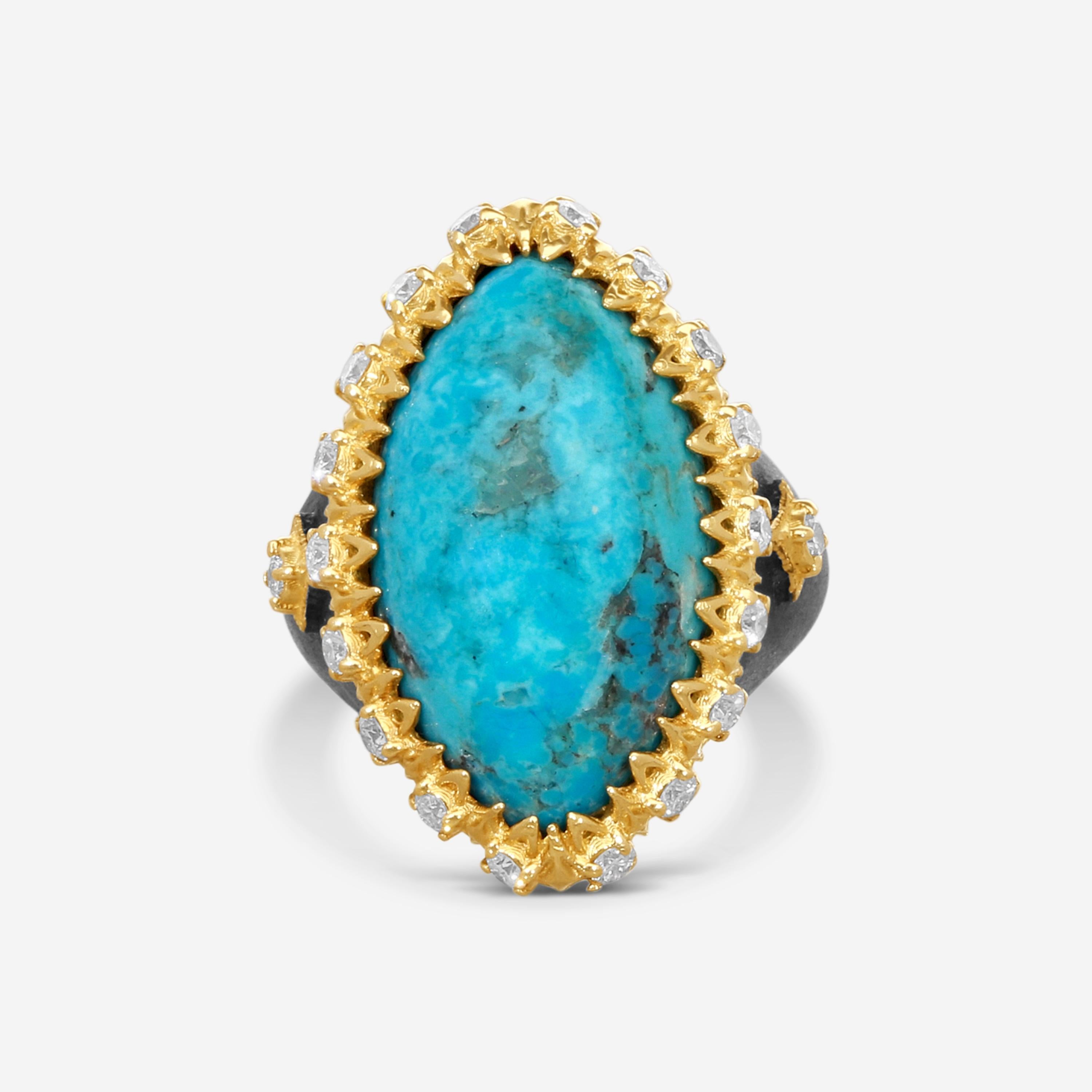 Armenta 18K Yellow Gold & Grey Sterling Silver Turquoise Ring Sz. 8 21786