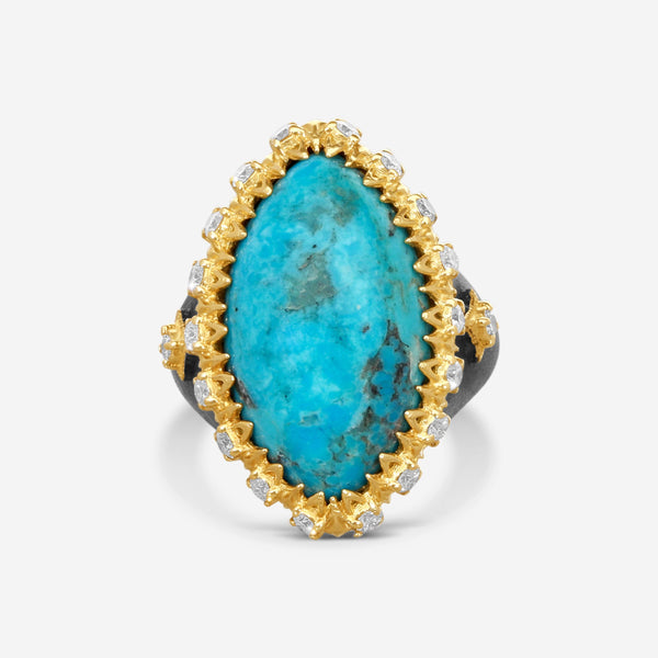 Armenta 18K Yellow Gold & Grey Sterling Silver Turquoise Ring Sz. 8 21786