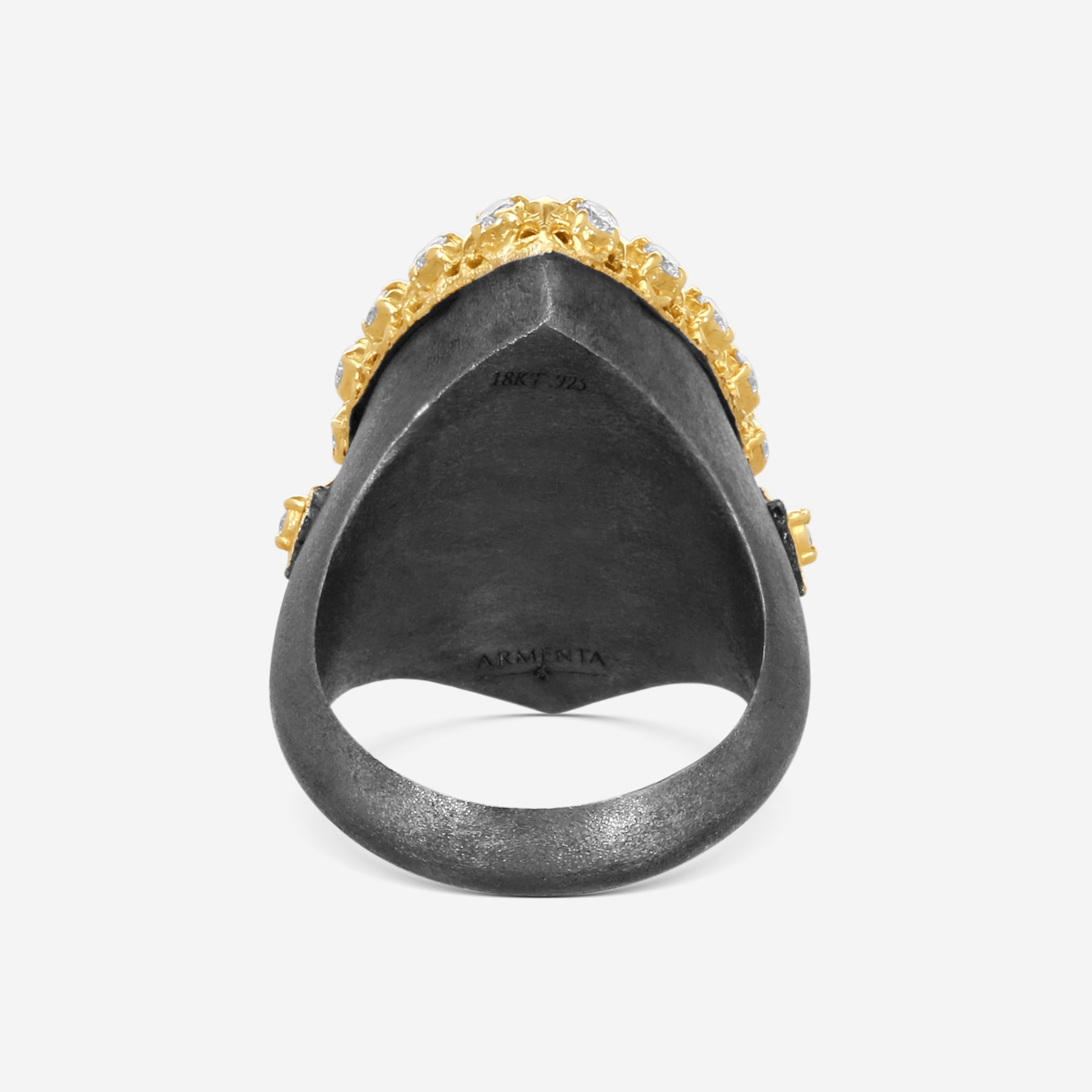 Armenta 18K Yellow Gold & Grey Sterling Silver Turquoise Ring Sz. 8 21786