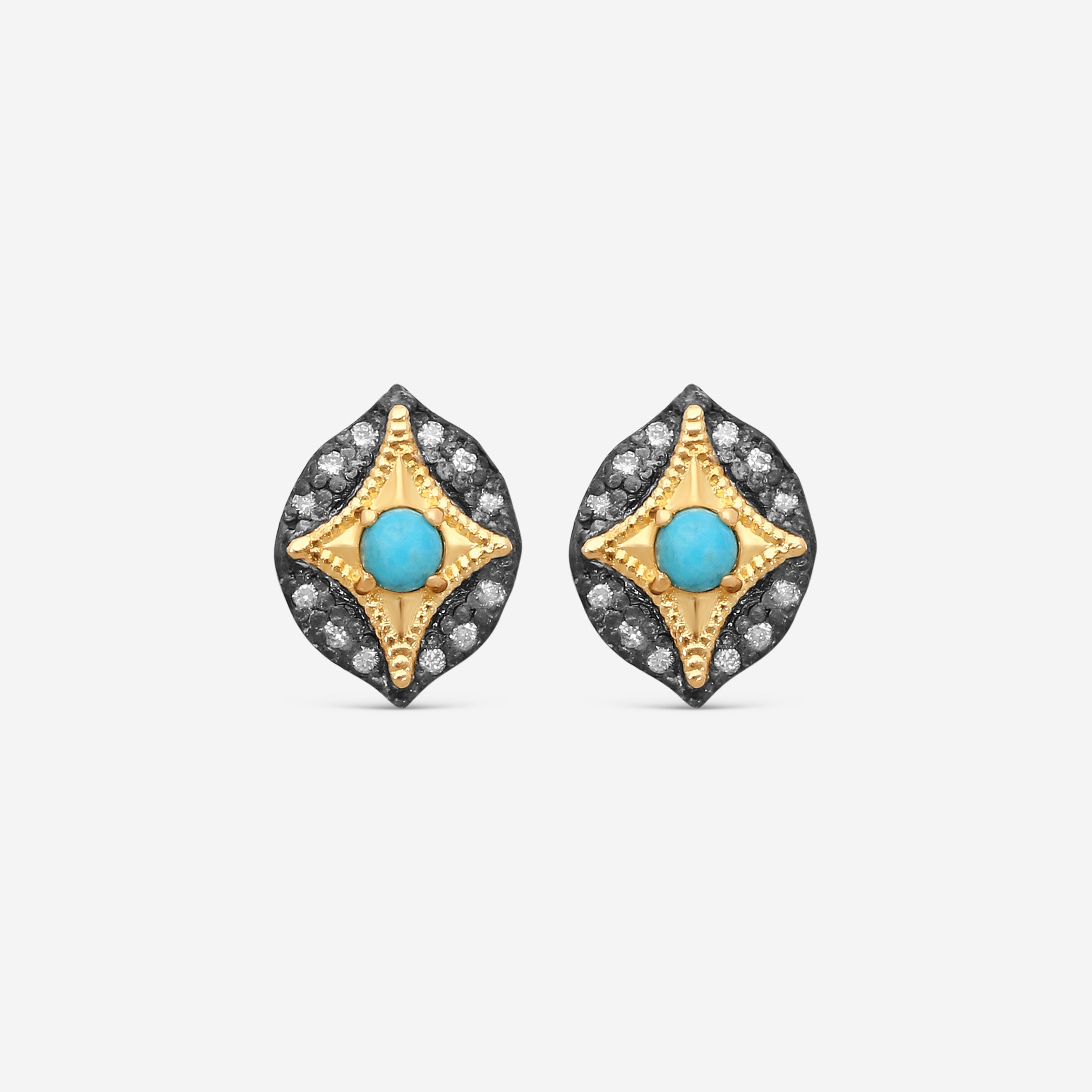 Armenta 18K Yellow Gold & Grey Sterling Silver Diamond & Turquoise Stud Earrings 21790