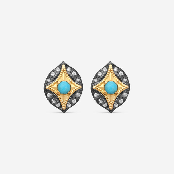 Armenta 18K Yellow Gold & Grey Sterling Silver Diamond & Turquoise Stud Earrings 21790