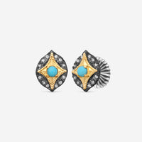 Armenta 18K Yellow Gold & Grey Sterling Silver Diamond & Turquoise Stud Earrings 21790