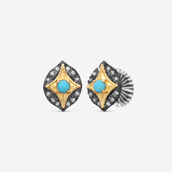 Armenta 18K Yellow Gold & Grey Sterling Silver Diamond & Turquoise Stud Earrings 21790