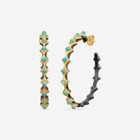 Armenta 18K Yellow & Grey Sterling Silver Turquoise Crivelli Hoop Earrings 21812