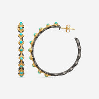 Armenta 18K Yellow & Grey Sterling Silver Turquoise Crivelli Hoop Earrings 21812