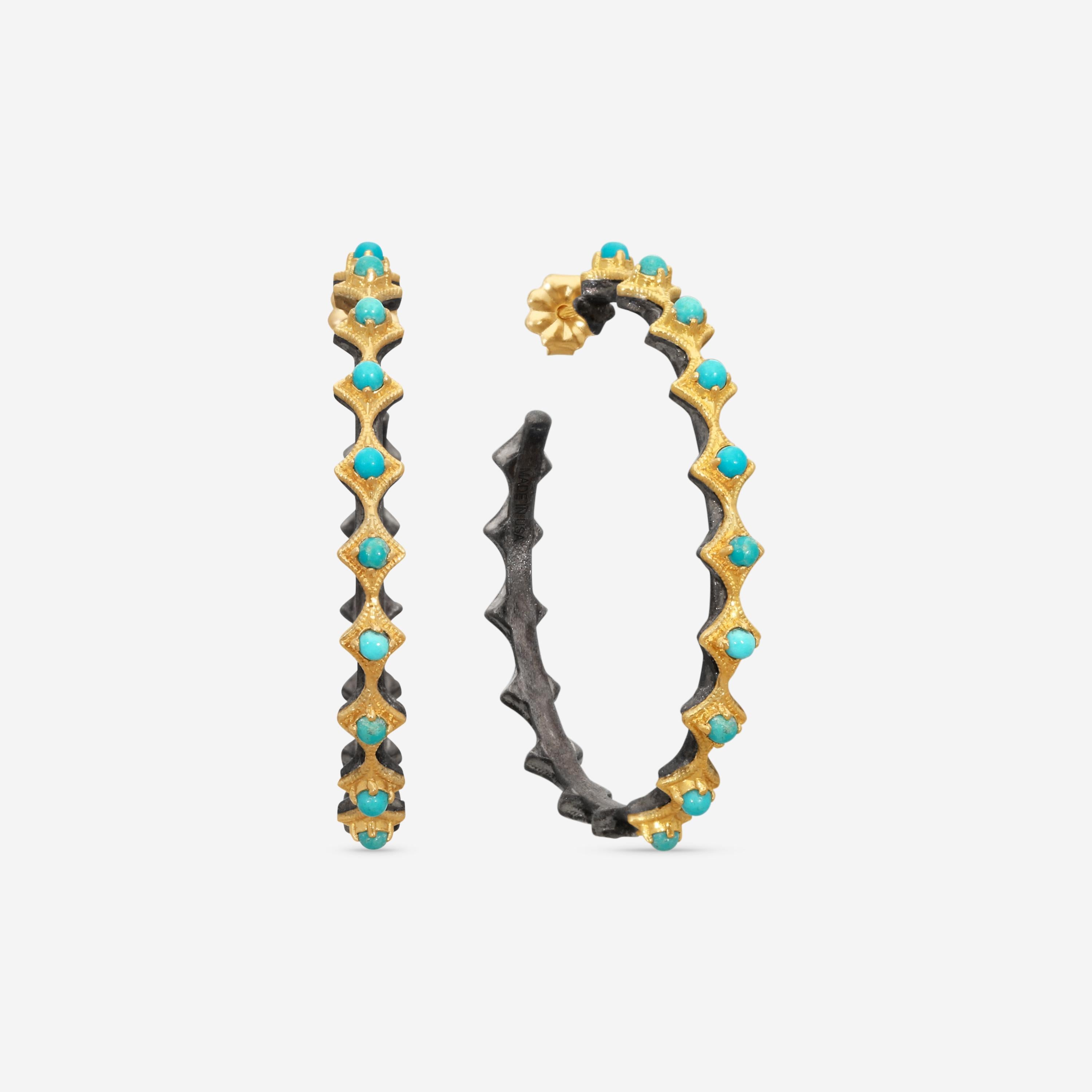 Armenta 18K Yellow & Grey Sterling Silver Turquoise Crivelli Hoop Earrings 21812