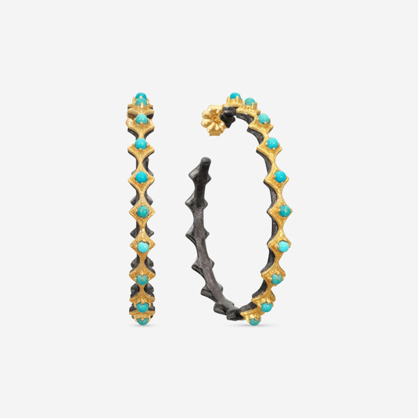 Armenta 18K Yellow & Grey Sterling Silver Turquoise Crivelli Hoop Earrings 21812