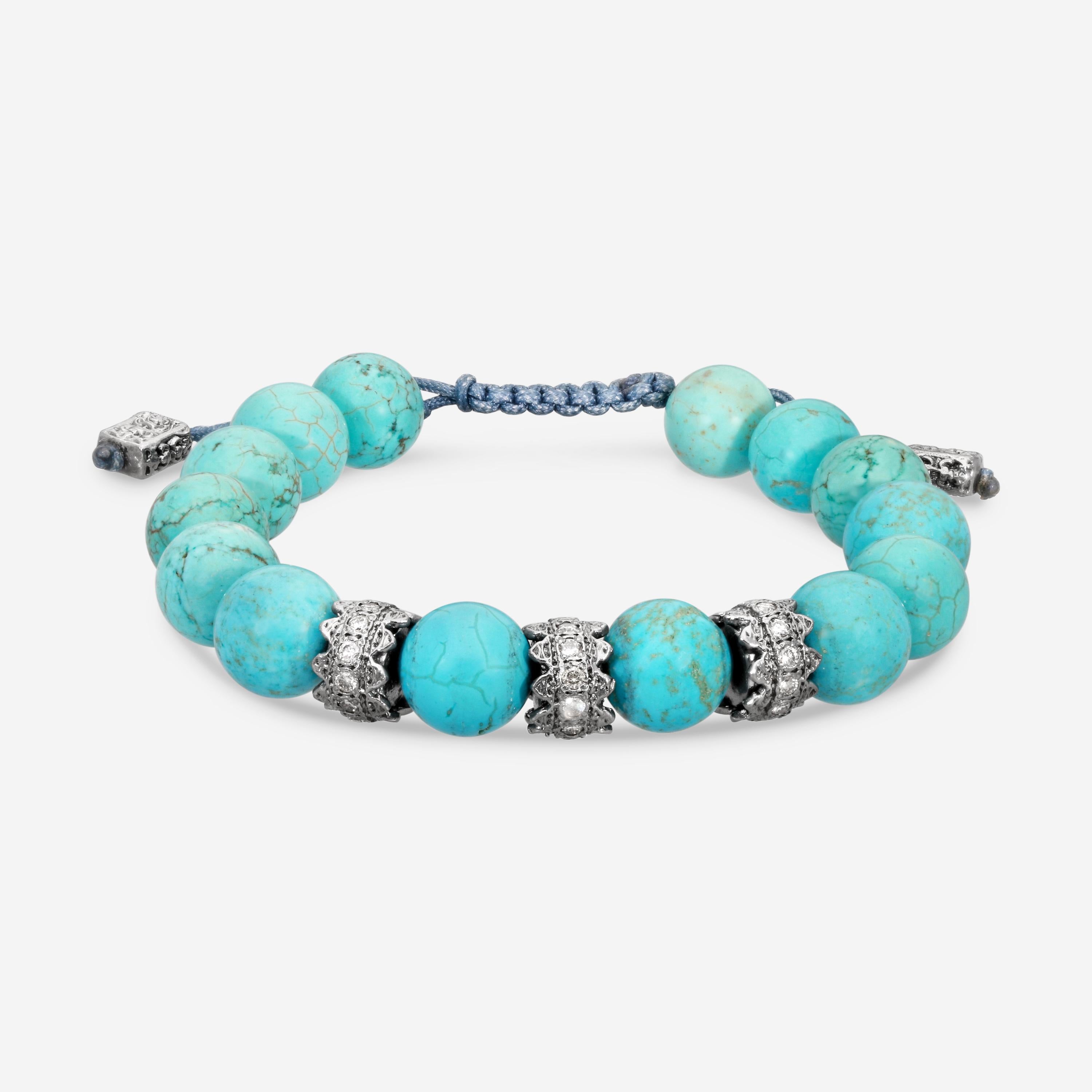 Armenta Grey Sterling Silver Diamond & Blue Magnesite Beaded Bracelet 21849