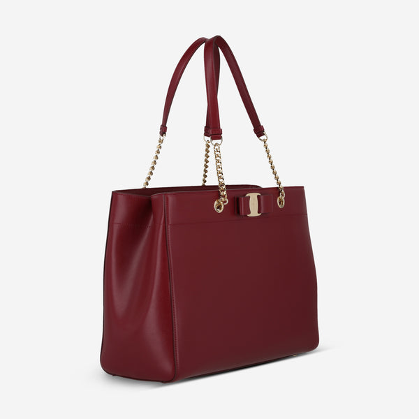 Ferragamo Vara Bow Carmine Smooth Leather Women's Shoulder Bag 21H500-753251