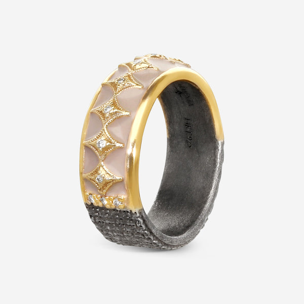 Armenta 14K Rose Gold Grey Sterling Silver Diamond Stack Band Ring Sz. 7 22212