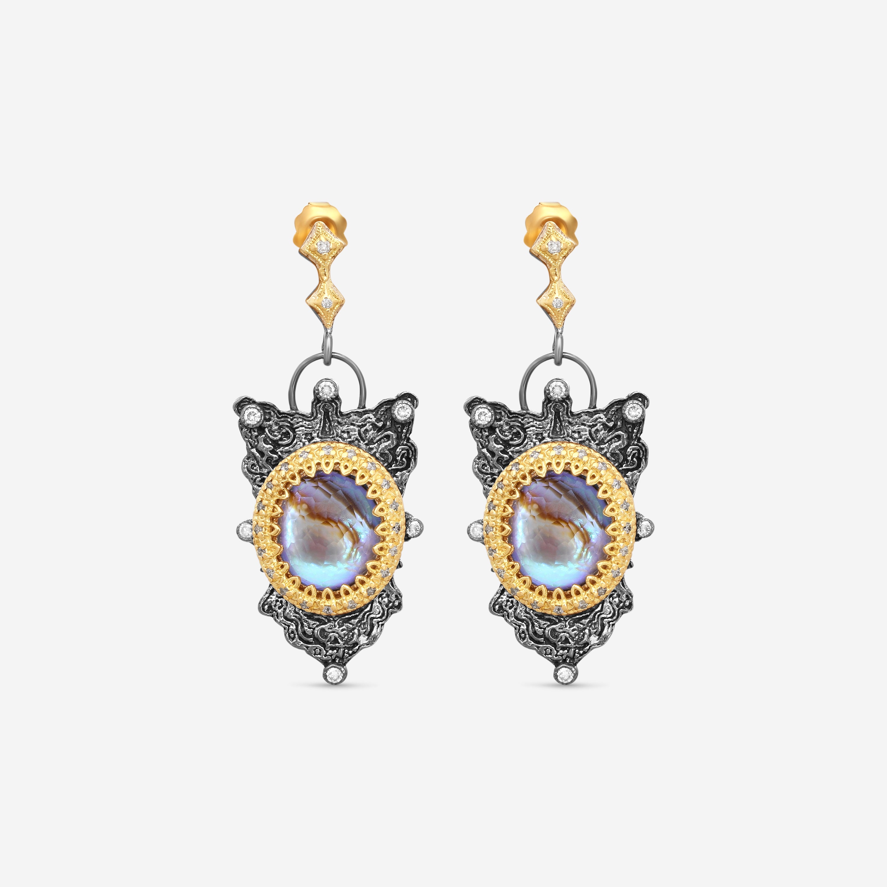 Armenta 18K Yellow Gold Diamond & Blue Mother of Pearl Drop Earrings 22316