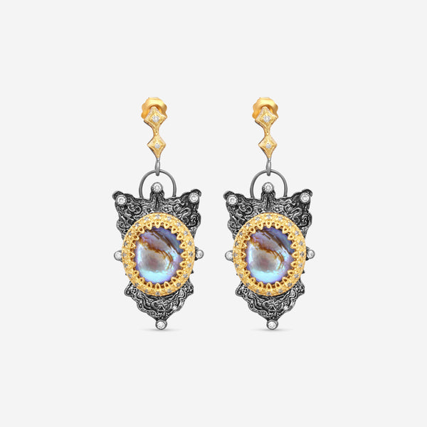 Armenta 18K Yellow Gold Diamond & Blue Mother of Pearl Drop Earrings 22316