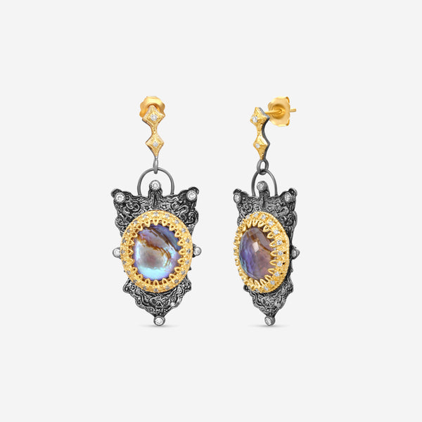 Armenta 18K Yellow Gold Diamond & Blue Mother of Pearl Drop Earrings 22316