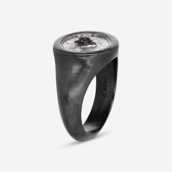 Armenta Sterling Silver Black Sapphire Men's Signet Ring Sz. 10.5 22318