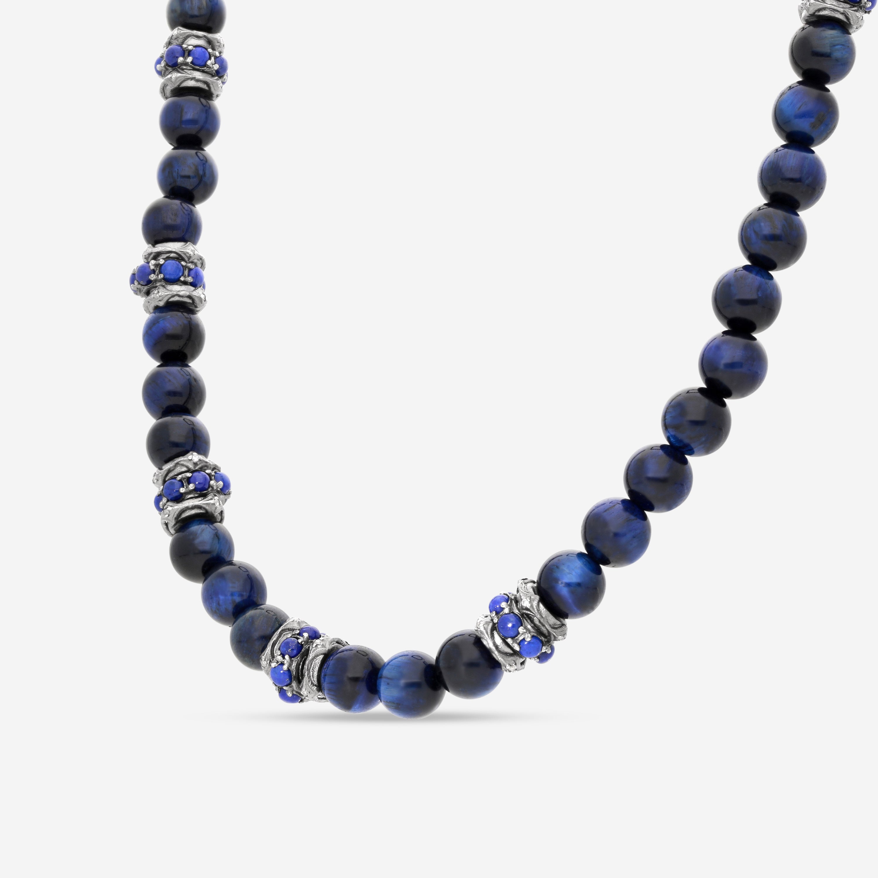 Armenta Sterling Silver Champagne Diamond & Lapis Beaded Necklace 22345