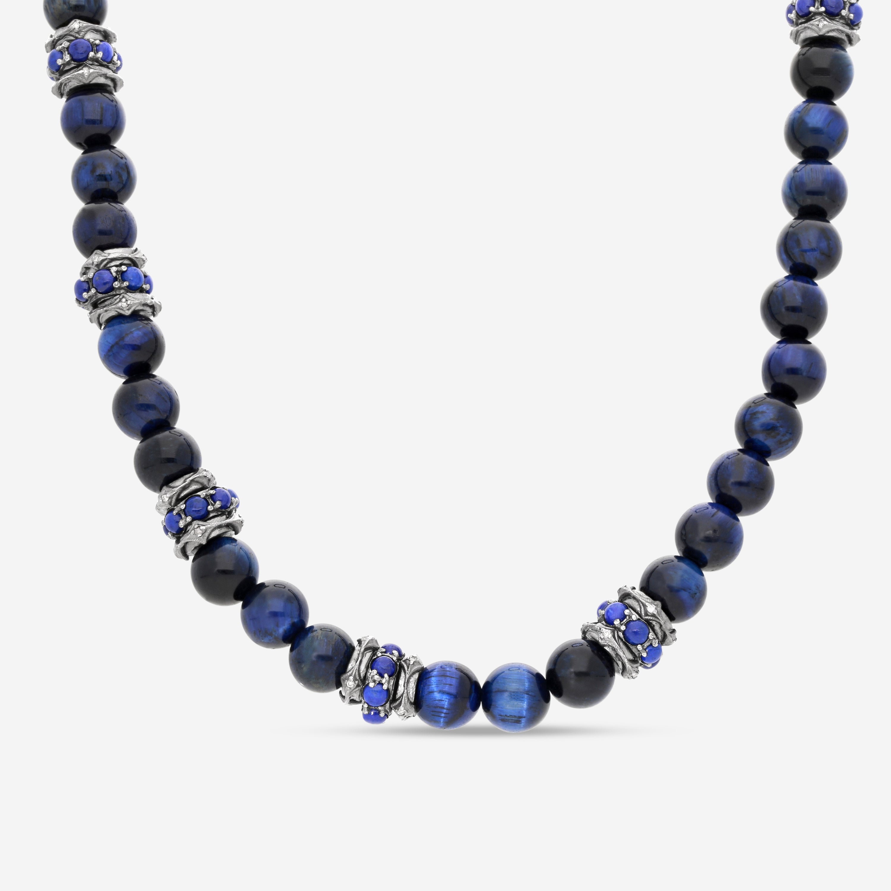 Armenta Sterling Silver Champagne Diamond & Lapis Beaded Necklace 22345