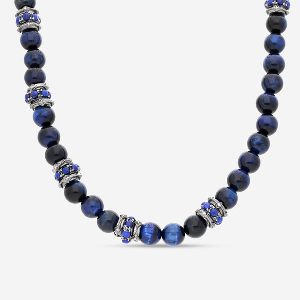 Armenta Sterling Silver Champagne Diamond & Lapis Beaded Necklace 22345