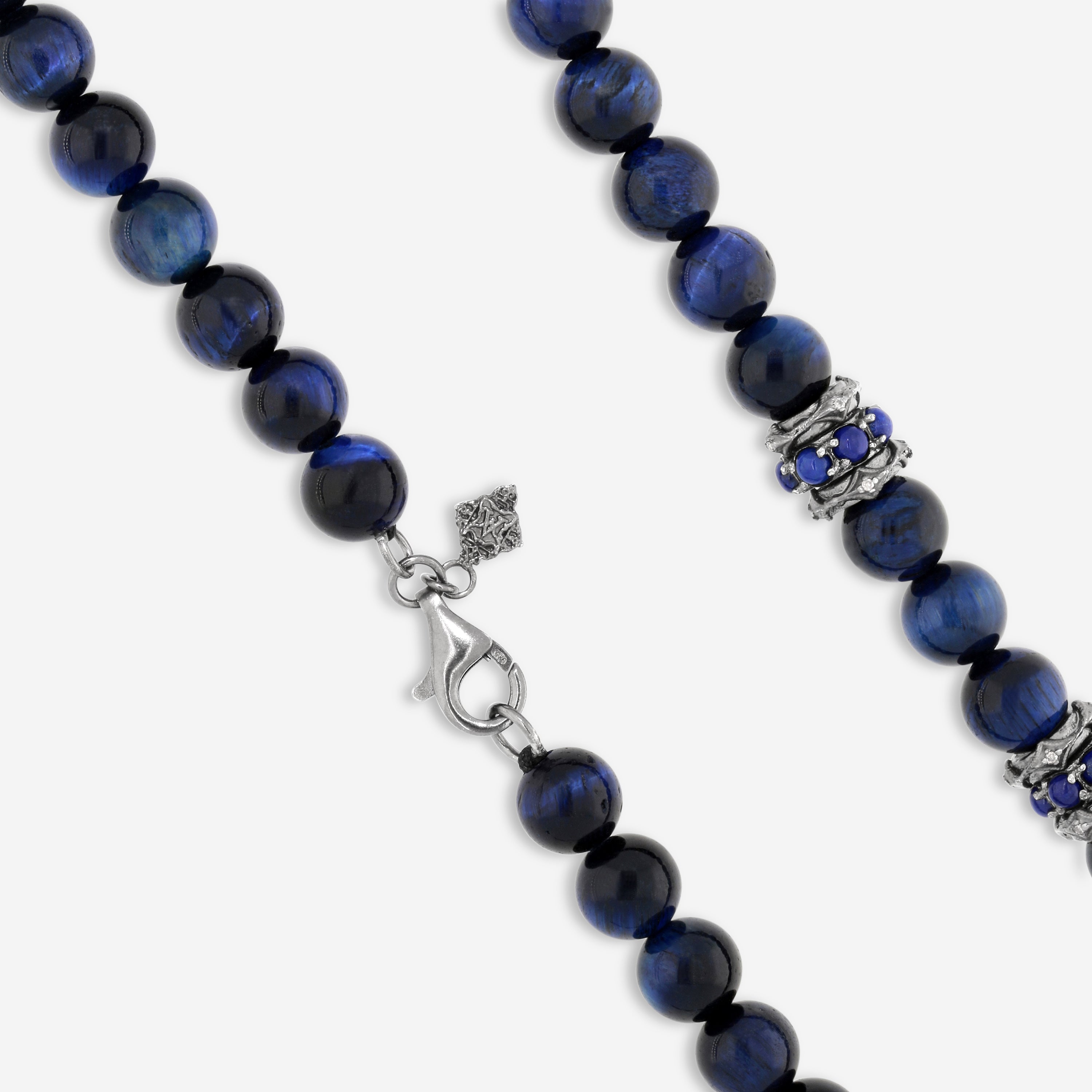 Armenta Sterling Silver Champagne Diamond & Lapis Beaded Necklace 22345
