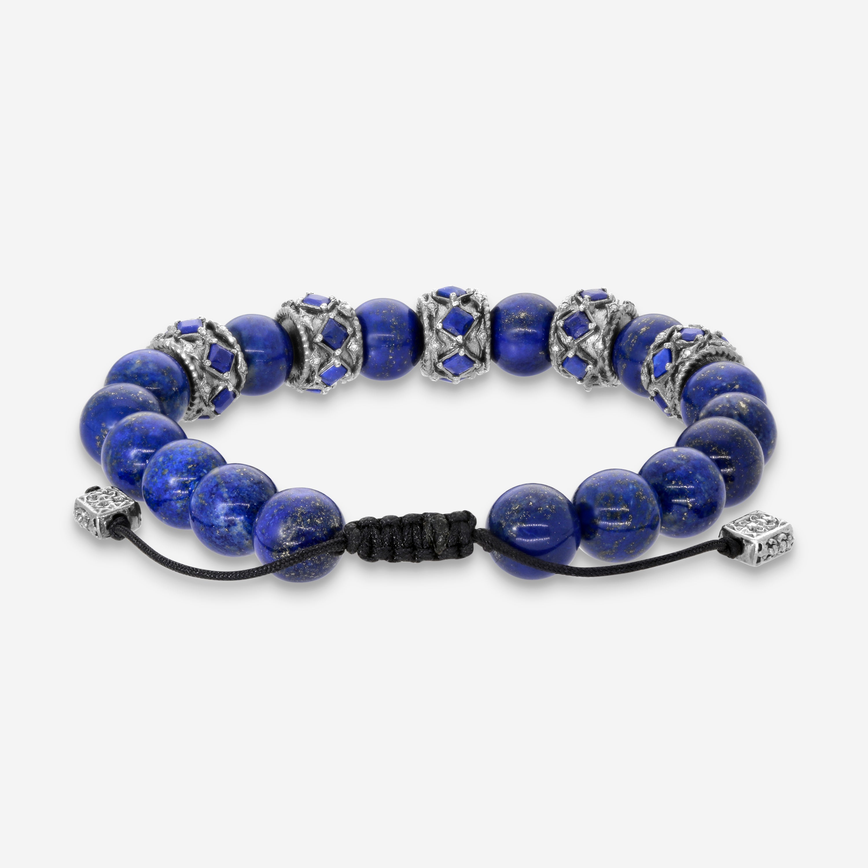 Armenta Sterling Silver Champagne Diamond & Lapis Beaded Bracelet 22349