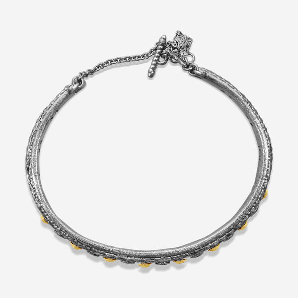 Armenta New World Grey Sterling Silver Ruby & Diamond Carved Cuff Bracelet 22749