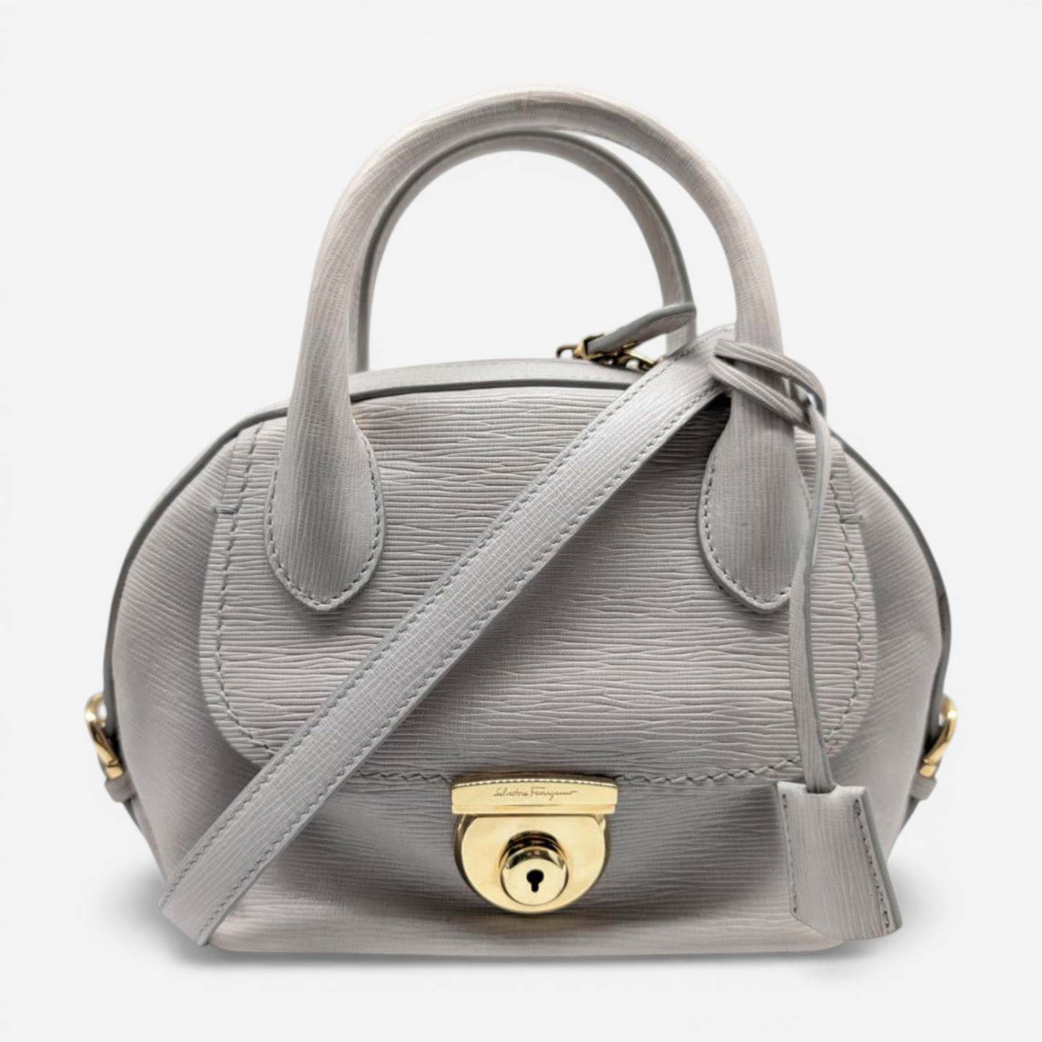 Salvatore Ferragamo Mini Fiamma Grey Leather Handbag 21E881 Salvatore Ferragamo Mini Fiamma Grey Leather Handbag 21E881