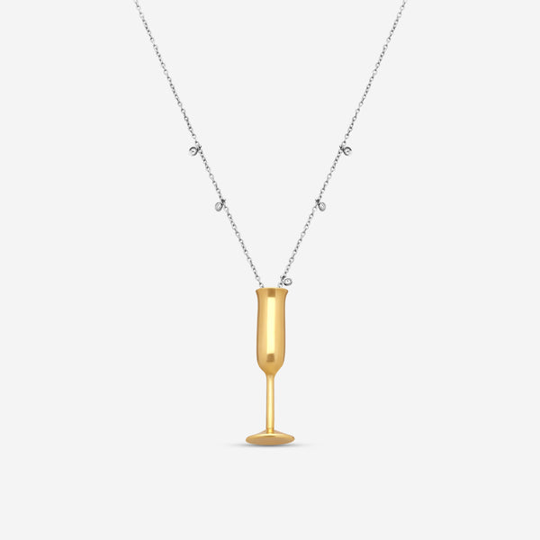 Roberto Coin 18K Yellow & White Gold Diamond Champagne Flute Pendant Necklace 2