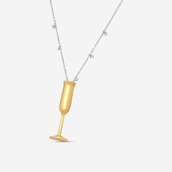 Roberto Coin 18K Yellow & White Gold Diamond Champagne Flute Pendant Necklace 2