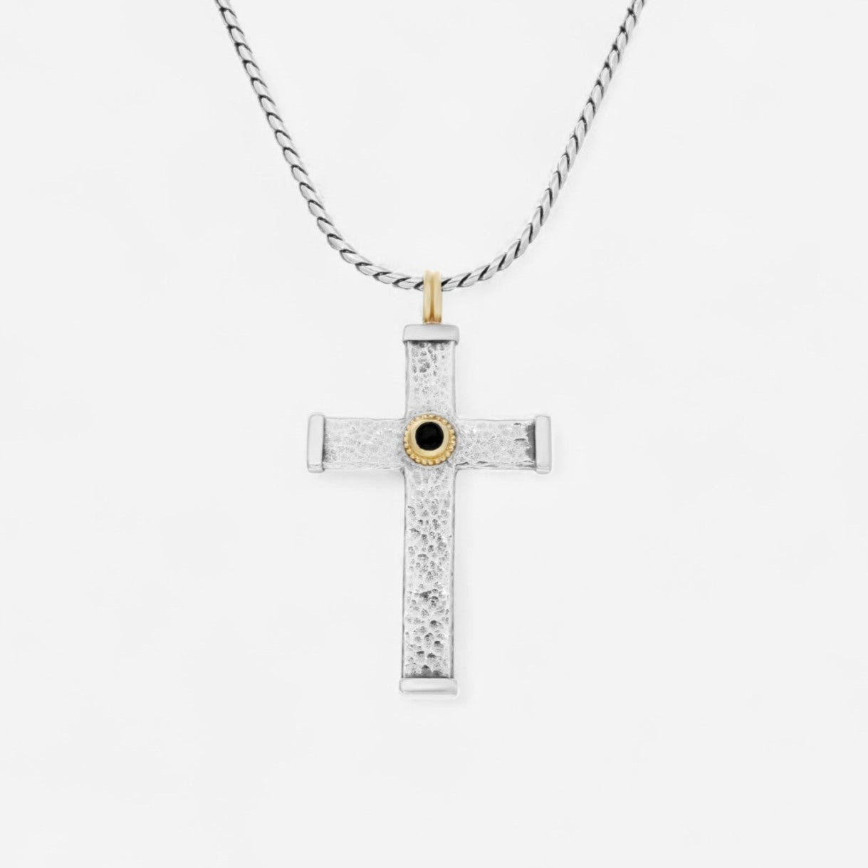 Konstantino 18K Yellow Gold & Sterling Silver Onyx Hammered Cross Pendant STKJ163-130-120 - THE SOLIST