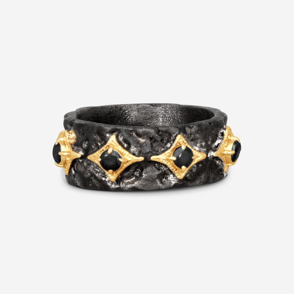 Armenta 18K Yellow Gold & Grey Sterling Silver Hematite Band Ring Sz. 8 23295