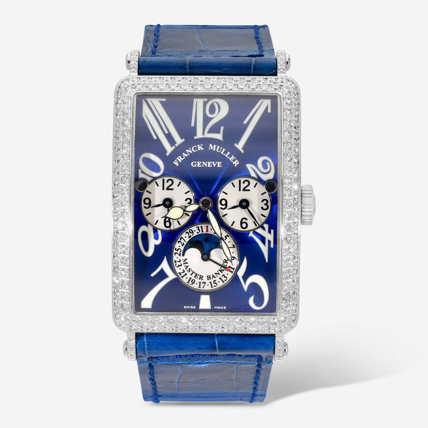 Franck Muller Long Island Master Banker 18K White Gold Moon Phase Automatic Men's Watch 1250MBLDTD