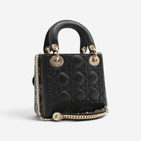 Christian Dior Lady Dior Mini Black Leather Handbag M0505ONGE
