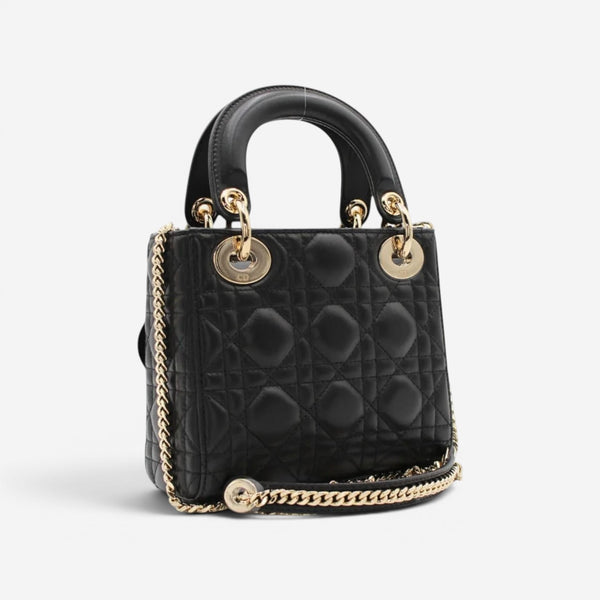 Christian Dior Lady Dior Mini Black Leather Handbag M0505ONGE