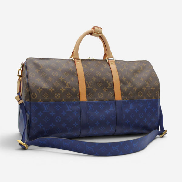 Louis Vuitton Keepall Bandoulière 50 Marron & Blue Monogram Canvas Duffel Bag M4