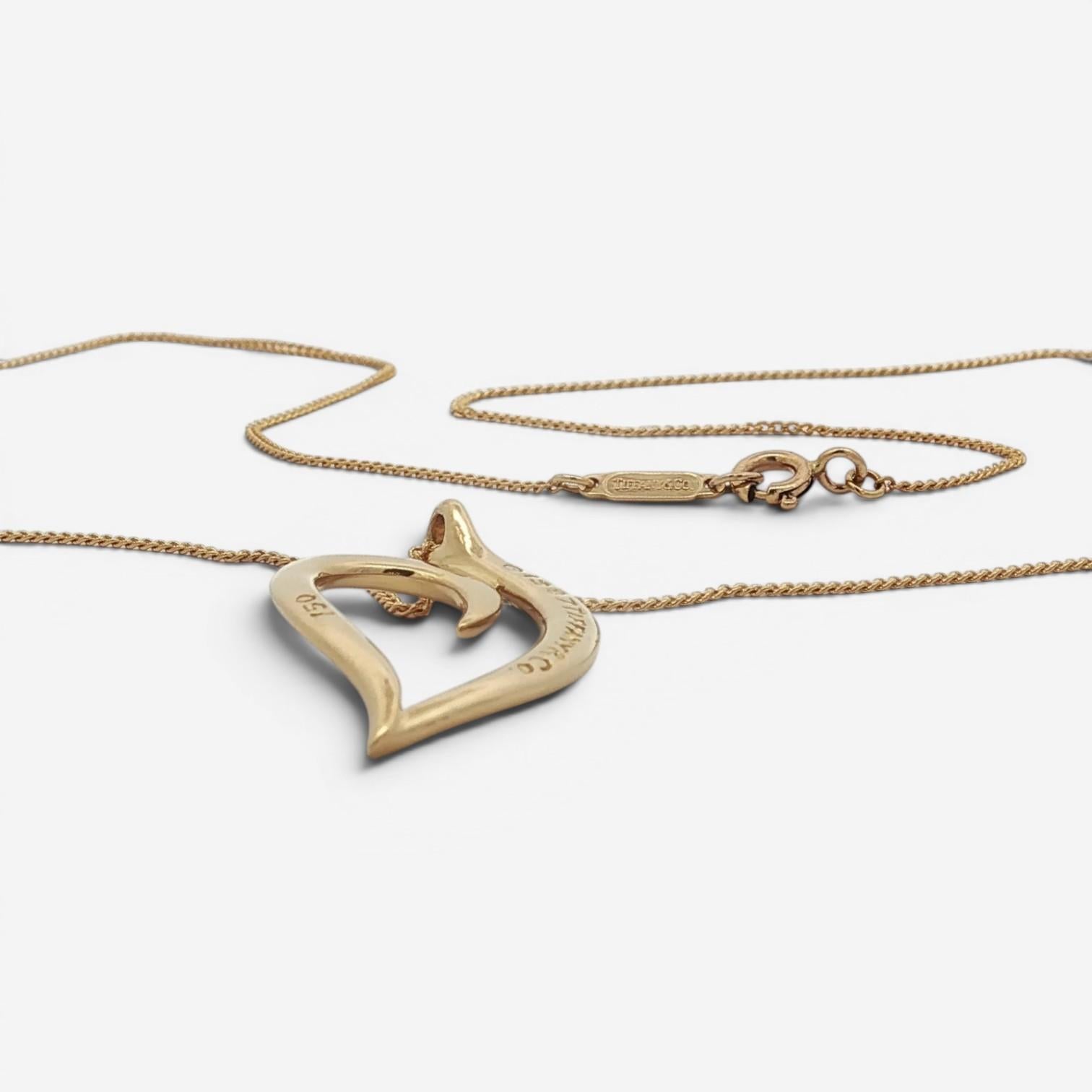 Tiffany & Co. Leaf Heart 18K Yellow Gold Pendant Necklace Leaf