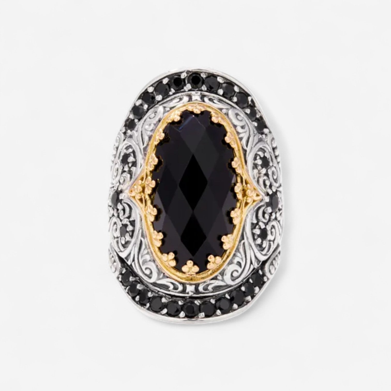 Konstantino Sibylla Sterling Silver & 18K Yellow Gold Spinel & Onyx Ring Sz. 7 DMK2012-314-CUT-S7