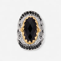 Konstantino Sibylla Sterling Silver & 18K Yellow Gold Spinel & Onyx Ring Sz. 7 DMK2012-314-CUT-S7