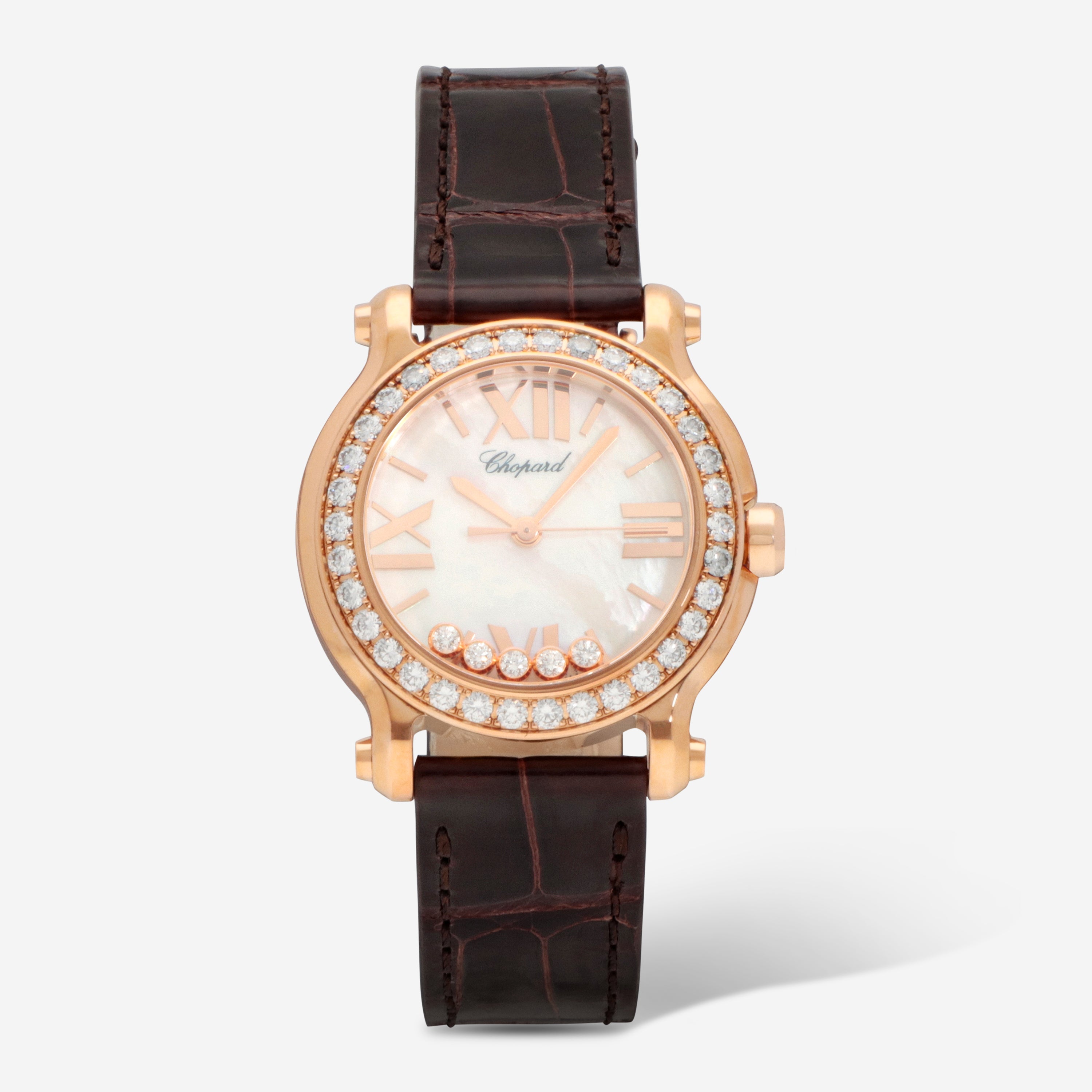 Kadererror 18fw 17fw Chopard Happy Sport 18K Rose Gold & Diamond Quartz Ladies Watch 274189
