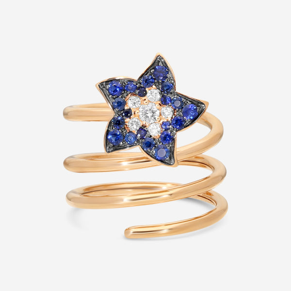 Crivelli 18K Yellow Gold Diamond & Sapphire Rod With Flower Ring Sz. 7 276-12748 - THE SOLIST