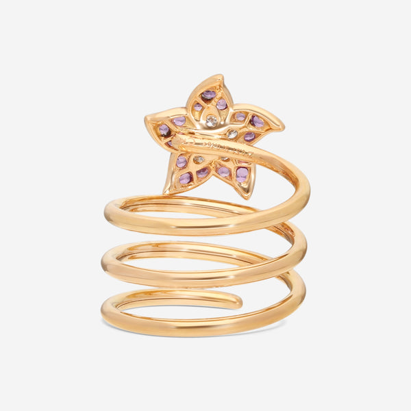 Crivelli 18K Yellow Gold Diamond & Sapphire Rod with Flower Ring Sz. 7 276-12748 - THE SOLIST