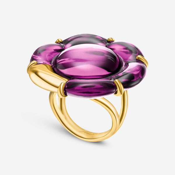 Baccarat 18K Gold Plated on Sterling Silver, Fuchsia Crystal Flower Statement Ring 2803647
