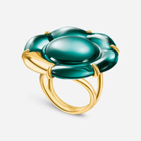 Baccarat 18K Gold Plated on Sterling Silver, Green Crystal Flower Statement Ring 2807623