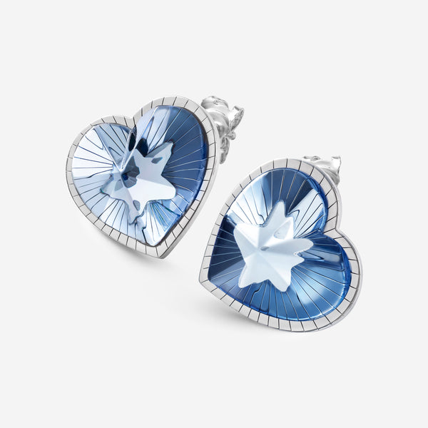 Baccarat Sterling Silver, Blue Crystal Heart Earrings 2812859 - THE SOLIST