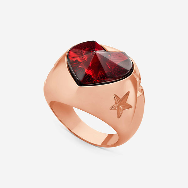 Baccarat 18K Gold Plated on Sterling Silver, Red Crystal Heart And Star Ring 2813100