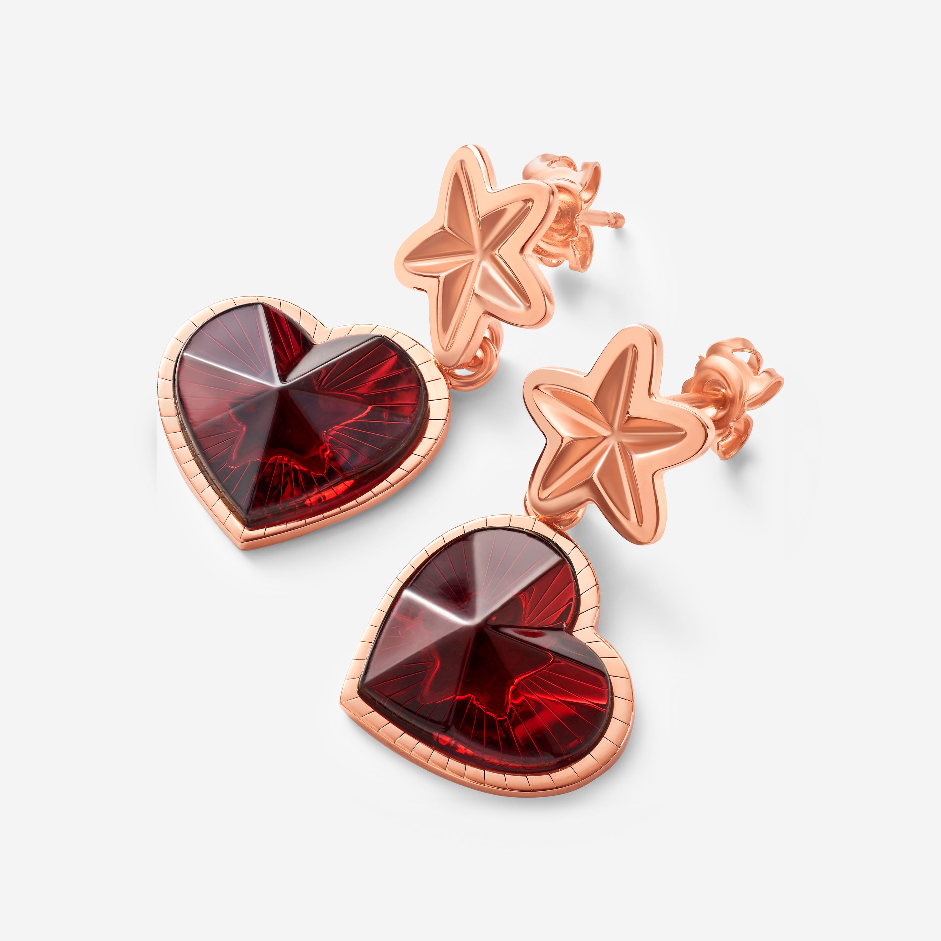 Baccarat 18K Gold Plated on Sterling Silver, Red Crystal Heart And Star Drop Earrings 2813115