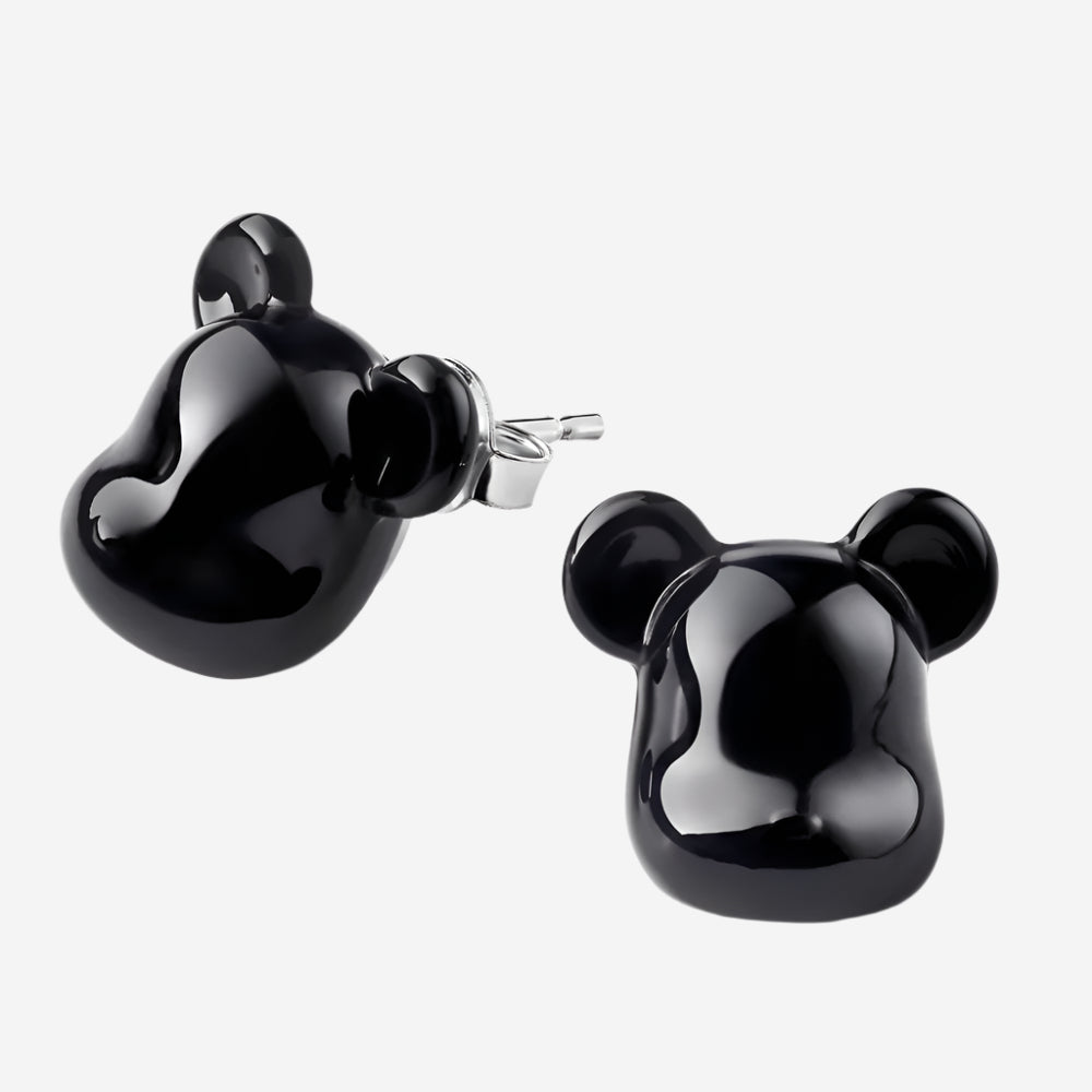 Baccarat Bearbrick Sterling Silver & Black Crystal Stud Earrings 2814123
